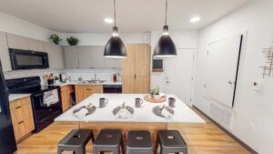 Luxury apartment kitchen with appliances & island